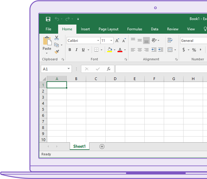 wireframe laptop with excel